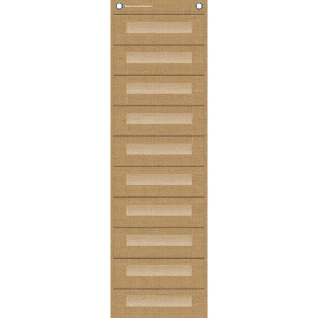File Storage Pocket Chart, 10 Pockets, Burlap Design, 14" x 58"