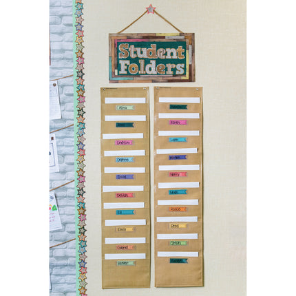 File Storage Pocket Chart, 10 Pockets, Burlap Design, 14" x 58"