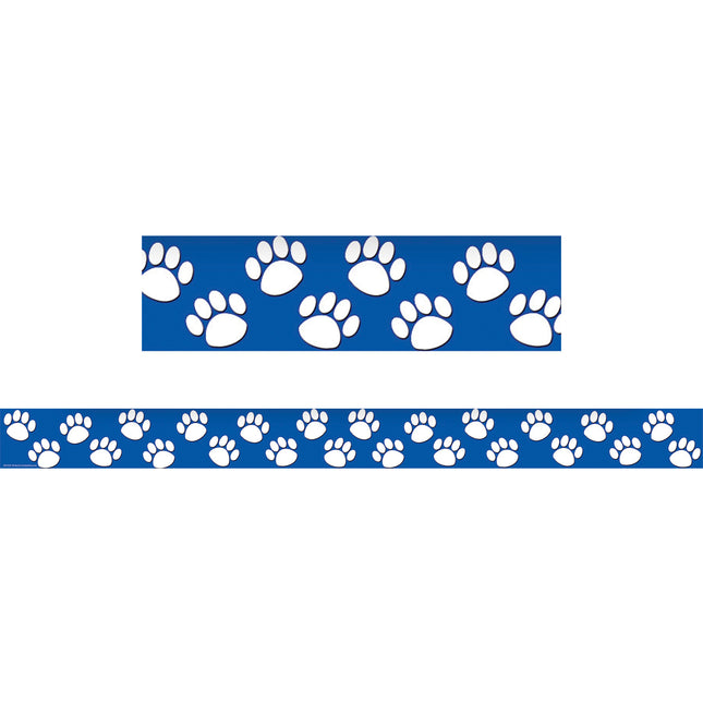 Blue with White Paw Prints Straight Border Trim