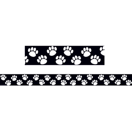 Black with White Paw Prints Straight Border Trim