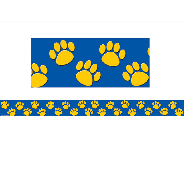 Gold with Blue Paw Prints Straight Border Trim