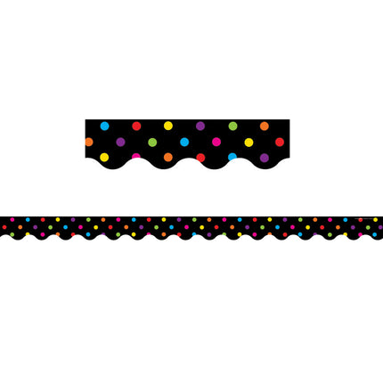 Multicolor Dots on Black Scalloped Border Trim