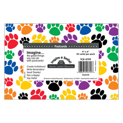 Colorful Paw Prints Postcards, Pack of 30
