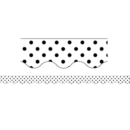 Black Polka Dots on White Scalloped Border Trim