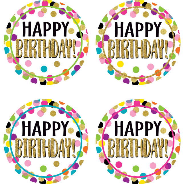 Confetti Happy Birthday Wear ’Em Badges, Pack of 32