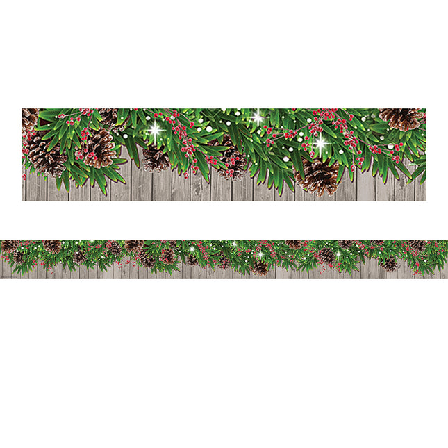 Winter Pine Cones Straight Border Trim