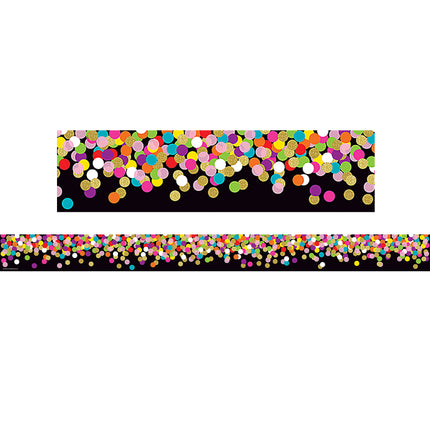 Colorful Confetti on Black Straight Rolled Border Trim