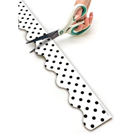 Black Polka Dots on White Scalloped Rolled Border Trim