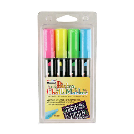 Broad Point Chalk Marker Chisel Tip Set 4H, Fluorescent Colors