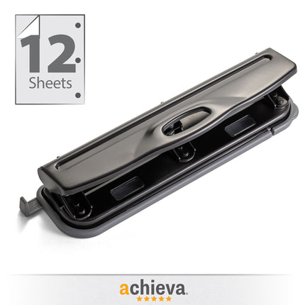 Economy 3 Hole Punch, 12 Sheet Capacity, Black