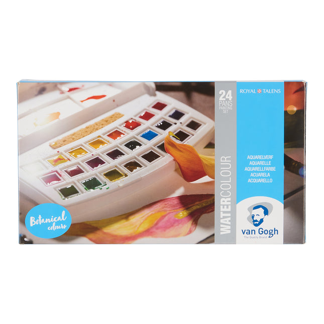 Watercolor Plastic Pocket Box, 24 Pan Botanical Selection
