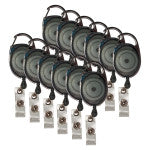 Retractable Carabiner Style Badge Reels with Badge Strap, Smoke, Pack of 12
