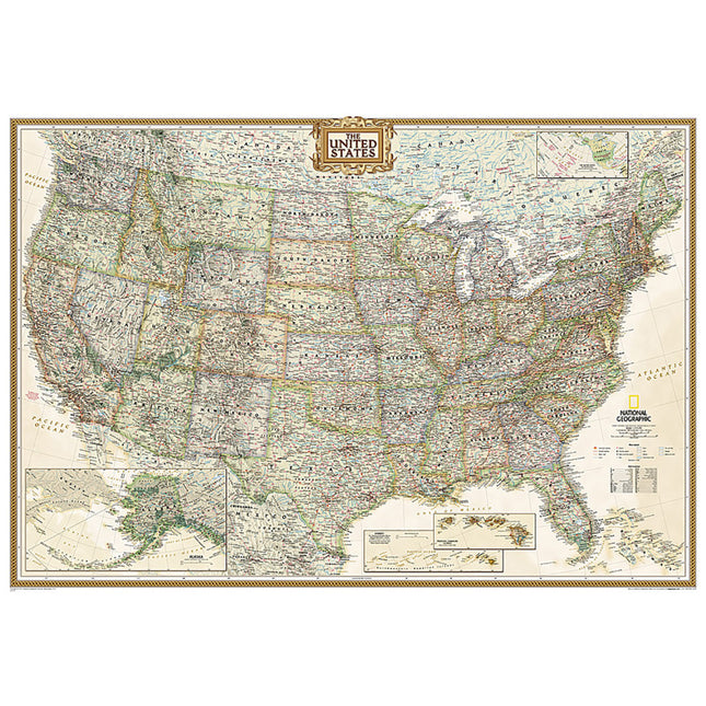United States Executive Map, Enlarged and Laminated, 69.25" x 48"