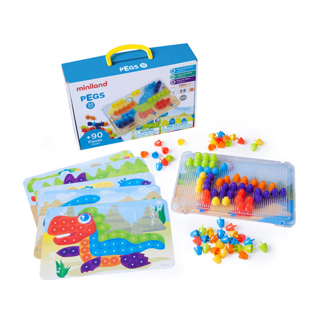 Pegs & Patterns Set, Bright Colors, 90 Pieces