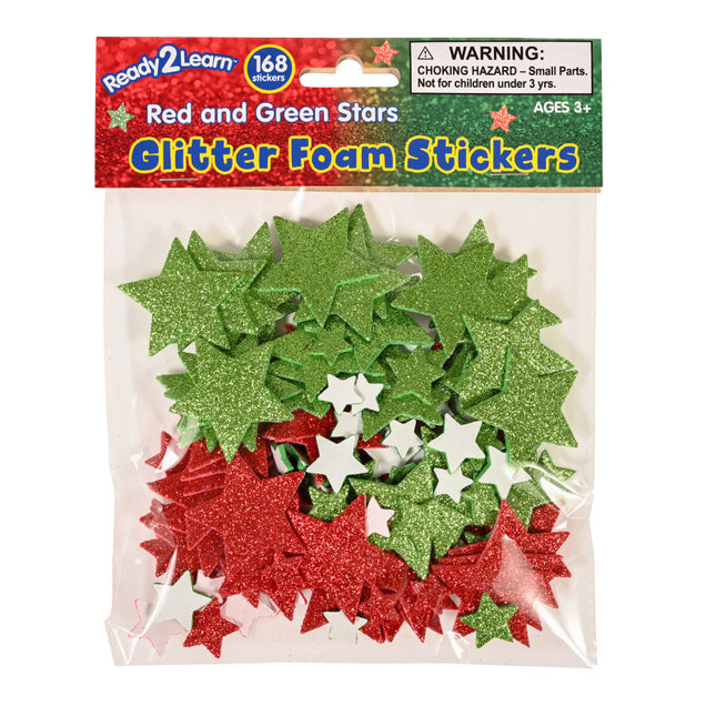 Red/grn Stars Glitter Foam Stickers