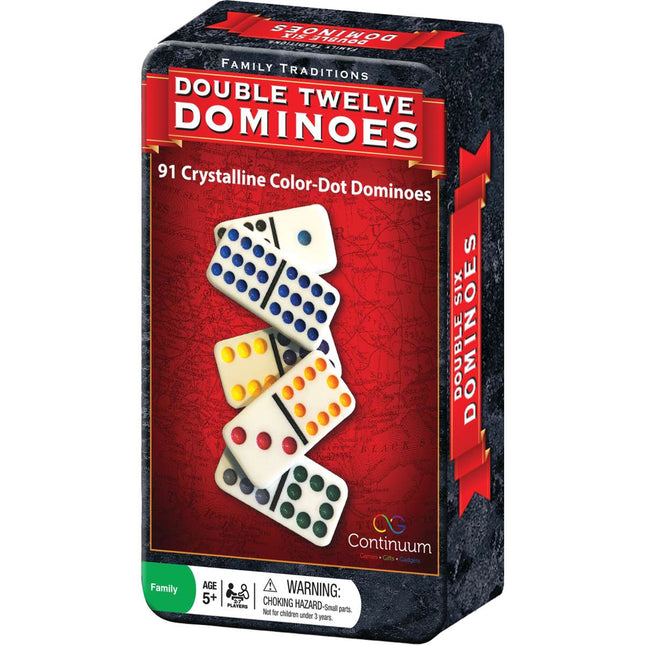Family Traditions Double 12 Dominoes Tin