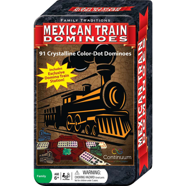 Family Traditions Mexican Train Dominoes Tin