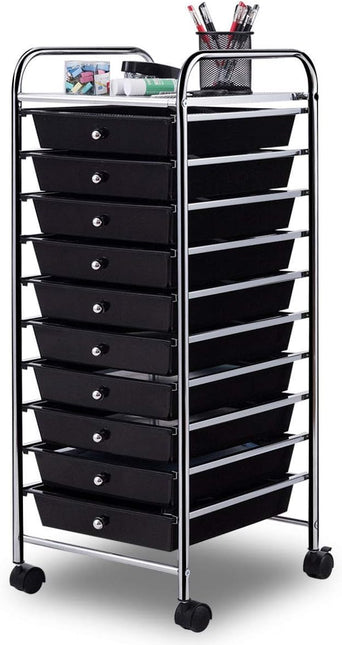10-Drawer Rolling Cart (Black)